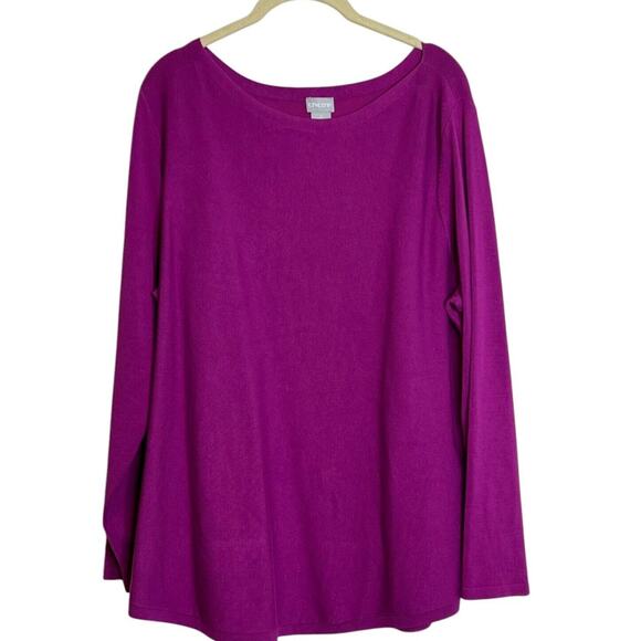 Chicos Womens Lightweight Sweater Size 3 US XL Boat Neck Magenta Long Sleeve - Picture 1 of 5